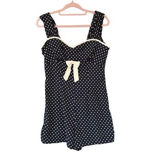 Hell Bunny Vixen Navy White Polka Dot Playsuit, Sz M